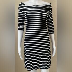 White House Black Market | Women Black White Striped Off Shoulder Dress | Small